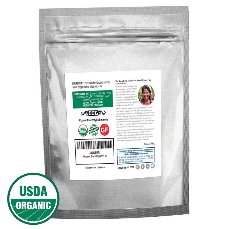 Organic Whole Black Peppercorns for Grinder Refill - 16 oz