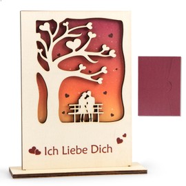 COCHIE Valentinstag Karte Ich Liebe Dich, Beschreibbare Karte aus Holz Liebe mit Umschlag und Ständer, Jahrestag Geschenk für Sie,Ihn,Frau,Ehemann,Liebhaber