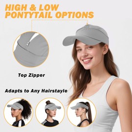 AYPOW Baseball Cap Women's Multifunctional Quick Drying Baseball Cap Sun Visor Cap Lightweight Foldable Sun Protection Summer Hat Adjustable Sun Hat Outdoor Tennis Golf Sports Running Cap Unisex, gray