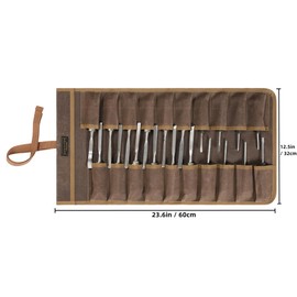 Tool Roll with 20 Slots, Heavy Duty 16oz Waxed Canvas Wrench Roll Up Organizer Bag with Straps, Multi-Purpose Tool Pouch for Metric, SAE (Grey)