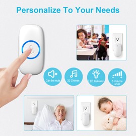 SECRUI Doorbell–Doorbell Wireless Kits for Front Door – Battery Operated Doorbell with 52 Chimes, 5 Volume Levels – Waterproof Doorbell (2 Push Buttons 2 Receivers)