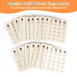 Extguds Wooden Bingo Game Set for Adults – Deluxe Bingo Kit with 7in Metal Cage & Wood Handle, 75 Engraved Balls, 15 Bingo Cards, Folding Board, 400 Chips & Storage Bag