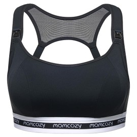 momcozy Nursing Bras for Breastfeeding, FB011 Low-Impact Nursing Sports Bra Support Maternity Pregnancy Padded Wireless Bra Black