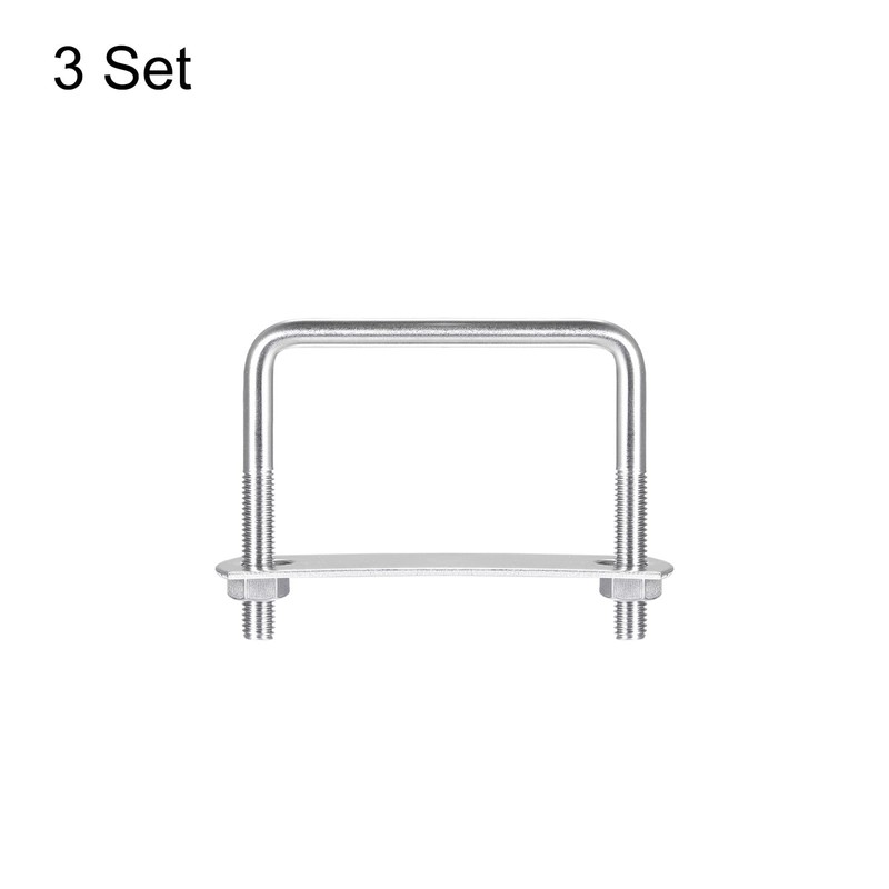 sourcing map Square U-Bolts, 3 Sets 82mm(3.23") Inner Width 70mm