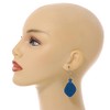 Diamond Shape Blue Painted Wood Drop Earrings - 60mm L