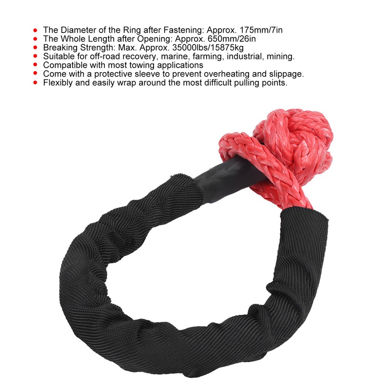 1/2in Car Recovery Straps Winch Rope 35000lbs Flexible Synthetic Shackle
