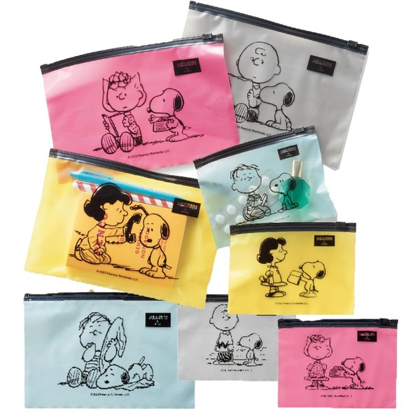 SNOOPY Zip Bag, Zipper Bag, Stylish, Character, Snoopy, Durable, Thick, PE Material, Stationery, Cosmetics, Candy, Medicine Holder, Small Items, Convenient, Translucent, Cute, Set of 8, Large, 5.9 x