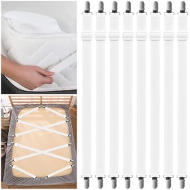Farerkass Pack of 8 Bed Sheet Tensioners, Elastic Bed Sheet Tensioners, Adjustable, (35 cm - 130 cm) Elastic Bed Sheet Tensioners, Sheet Tensioners with Metal Clips for Bed Sheet, Mattress, Ironing