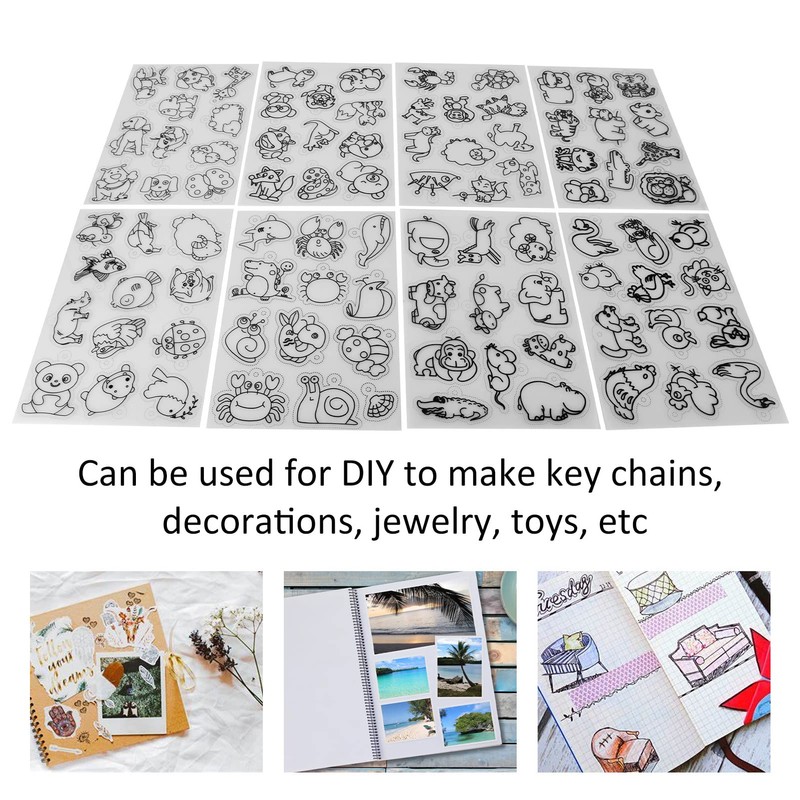 8 Pieces Shrink Wrap, Pattern Plastic Faux Sheets, Cute Animal