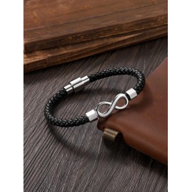 Jovivi Leather Bracelet Men's Leather Bracelet Infinity Wrap Bracelet Infinity Symbol Adjustable Suitable for Men Women Idea Gifts, PU, No Gemstone