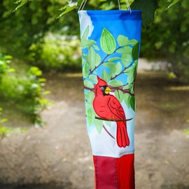In the Breeze 5212 — Cardinal 40-inch Inspiration Windsock — Colorful Hanging Garden Décor with Embroidered Details…