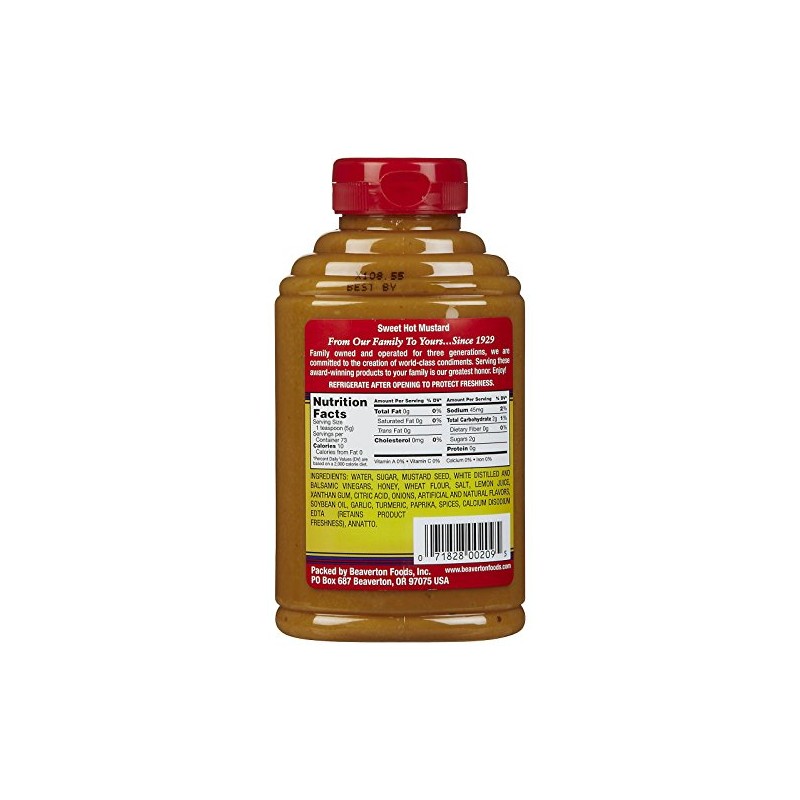 Beaver Brand Sweet Hot Mustard, 13 oz Squeezable Bottles, 2