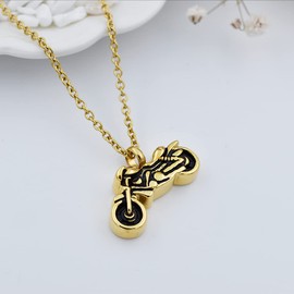 Motorcycle Cremation Pendant for Ashes Memorial Stainless Steel Necklace Ashes Holder Urn Keepsake Jewelry for Men Women (Gold)