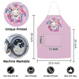 MCPESAS Kitchen Apron with Easter Wreath Bunny, Cooking Aprons for Women, Easter Decorations Rabbit Apron with Pockets, Cooking Gardening Baking Easter Gifts for Women Men