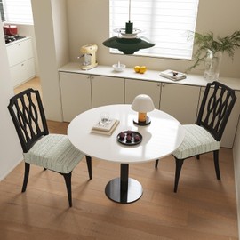 Lawalon Heavyweight Cotton Stretch Dining Seat Covers (Creamy White, Set of 2), Elastic Woven Fabric Slip Covers for Dining Chairs, Extra Durable Kitchen Seat Covers, Removable Washable Protectors