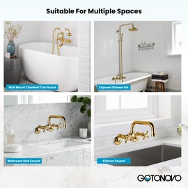 gotonovo Clawfoot Tub Adapter 3-3/8 Inch Adjustable Swing Arms for Kitchen Faucet Bathtub Bathroom Shower Faucet Set Commercial Utility 1 Pair 2.2 inch Polished Gold