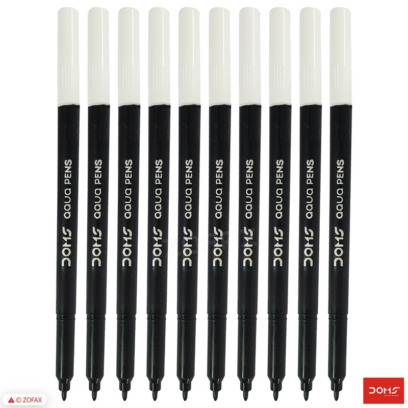 Doms Aqua Felt Tip Pens, BLACK, Pack of 10, Fibre