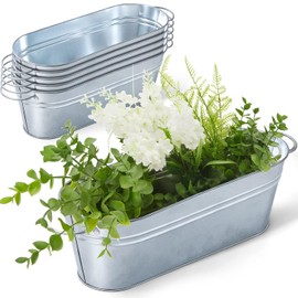 Sabary 6 Pequeños Maceteros Ovalados Galvanizados Maceteros Galvanizados con Asa Maceta de Cubo de Metal Ovalada Decoración Rústica de Hogar de Campo para Exterior Boda (11.42 x 3.94 x 2.99 Pulgadas)