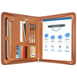 Ringsun PU Leather Portfolio for Men, Leather Padfolio Business Resume Portfolio for A4/Pad, Leather Portfolio Folder Organizer, Brown