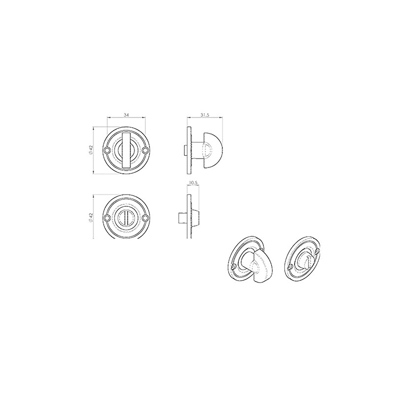 Small Bathroom Thumbturn Lock and Release Handle - 67mm Spindle-