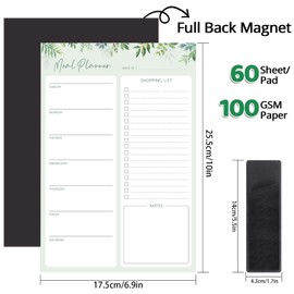 Meal Planner for fridge with Pen Holder, 60 Sheets 7x10'' Magnetic Meal Planner and Grocery List Undated Weekly Meal Planner with Tear off Shopping List for Meal Planning and Shopping, Green Leaf
