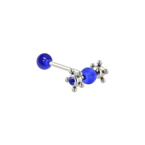 playful piercings Blue Gem Surgical Steel Spinner Unique Barbell Tongue Ring
