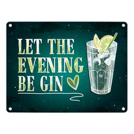 Gin Metal Sign with Alcohol Motif and Saying: Let the Evening Be Gin Tonic Ice Cream