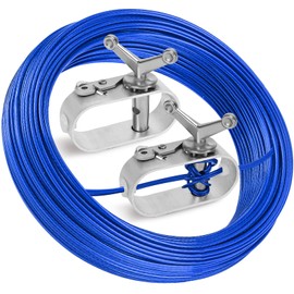 150Ft Pool Cover Cable and 2 Winch Kit for Securing Above Ground Swimming Pool Cover, Plastic-Coated Steel Cable Wire Aluminum Ratchet Winch, Winterize Pool Closing Cover Wire and Winch (Blue)