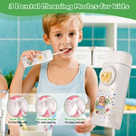 Kids Water Flosser,3 Modes Cordless Portable Water Teeth Cleaner,4 Replaceable Nozzles,IPX7 Waterproof Oral Irrigator Rechargeable,Professional Flossing Cleaning Picks for Home Travel (White)