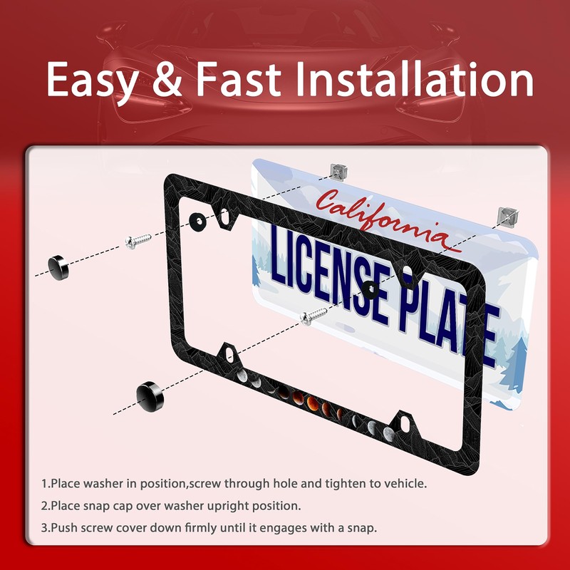 Moon Phase License Plate Frame Stainless Steel Black License Holder