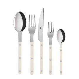 SABRE PARIS - 5-Piece Flatware Set - Bistrot Collection - Knife, Fork, Soup Spoon, Teaspoon & Dessert Fork - Stainless Steel & Nylon - Dishwasher Safe - Ivory - Brilliant Finish