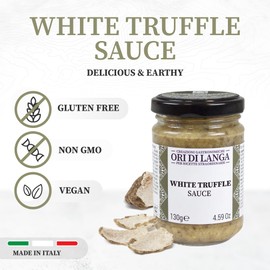 Alba White Truffle Sauce - Gourmet Truffle Pasta Sauce Made with Mushrooms & White Truffles Foraged in Italy, All Natural Vegan Italian Food Products from Italy, Non-GMO - Ori di Langa - 4.59 oz