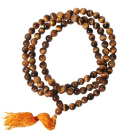 DHYANARSH SK ORGANIC Tiger eye Stone mala/necklace of 8mm 108 +1 Beads for Unisex fashion and prayer