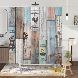 Witzest Farmhouse Rustic Shower Curtain Set Vintage Country Shower Curtains for Bathroom Wood Farmhouse Bathroom Decor Polyester Fabric-72" x 78"