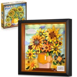 HOGOKIDS Flowers Sunflower Building Set with Lights - Botanical Collection Painting Frame Artwork Mini Building Blocks for Home Dcor Wall Art Architecture Sets for Adults Teens - 807PCS