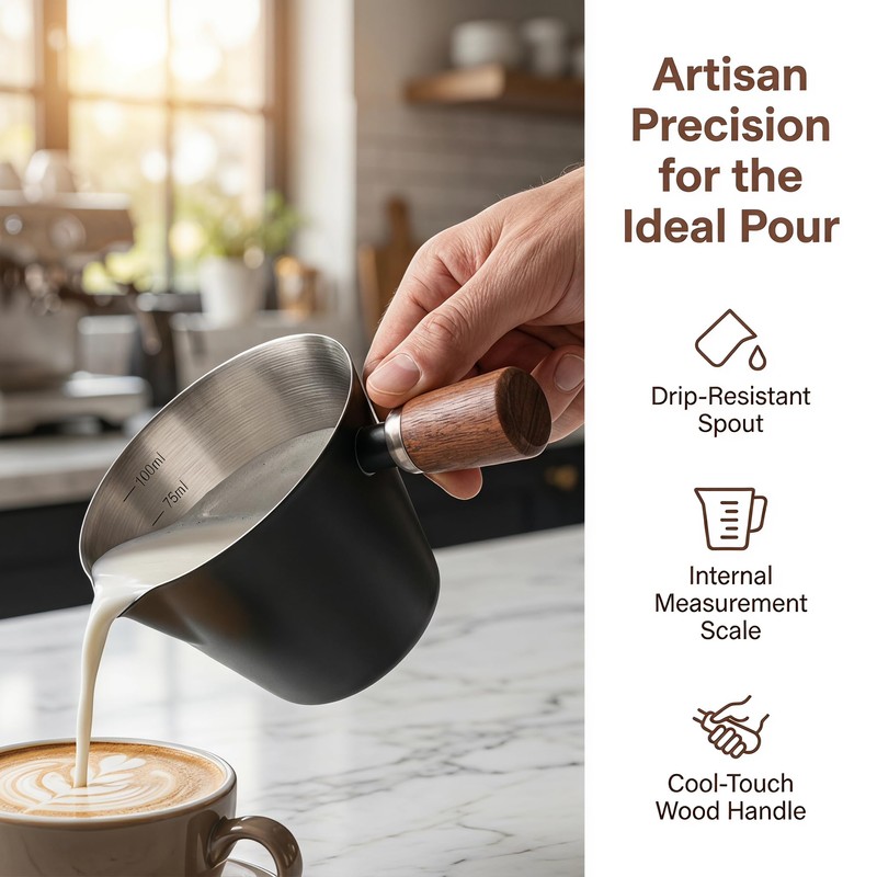 Stainless Steel Frothing Cup with Scale and Drip-Free Spout
