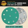 Dura-Gold Premium 220 Grit 5" Green Film Sanding Discs, 9-Hole