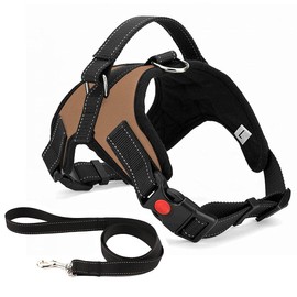 Musonic No Pull Dog Harness, Breathable Adjustable Comfort, Free Leash Included, for Small Medium Large Dog, Best for Training Walking (XL, BrownNew)