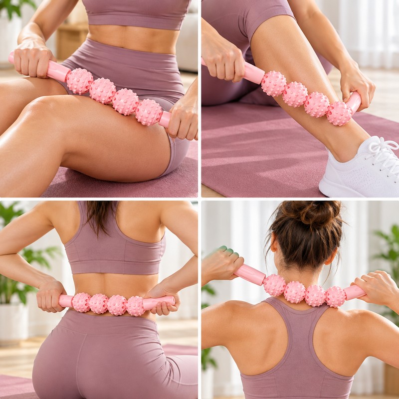 4-Wheel Massage Roller Stick for Legs, Back & Shoulders –