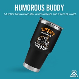Panvola Therapy Is Expensive Wind Is Free Motorcycle Gifts Vacuum Insulated Tumblers Biker Rider For Dad Husband Boyfriend Uncle Travel Mug (30 oz)