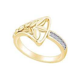 AFFY 1/10 Carat Round White Natural Diamond Leaf Engagement Ring 14k Yellow Gold Over Sterling Silver (0.1 Cttw)