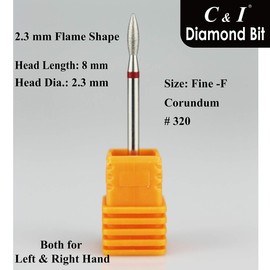 C & I Diamond Nail Drill Flame Shape E-File Professional Cuticle Clean Drill Bit Improved Diamond Powder + Tungsten Carbide Shaft 3/32 Inch (2.3 mm, Fine F)