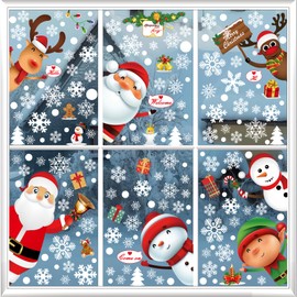 Christmas Decorations - 6 Sheets 182 Pcs Christmas Window Clings for Glass Windows White Snowflake Santa Claus Snowman Reindeer Window Decal Stickers for Winter Xmas Home Office Shop Classroom Indoor﻿