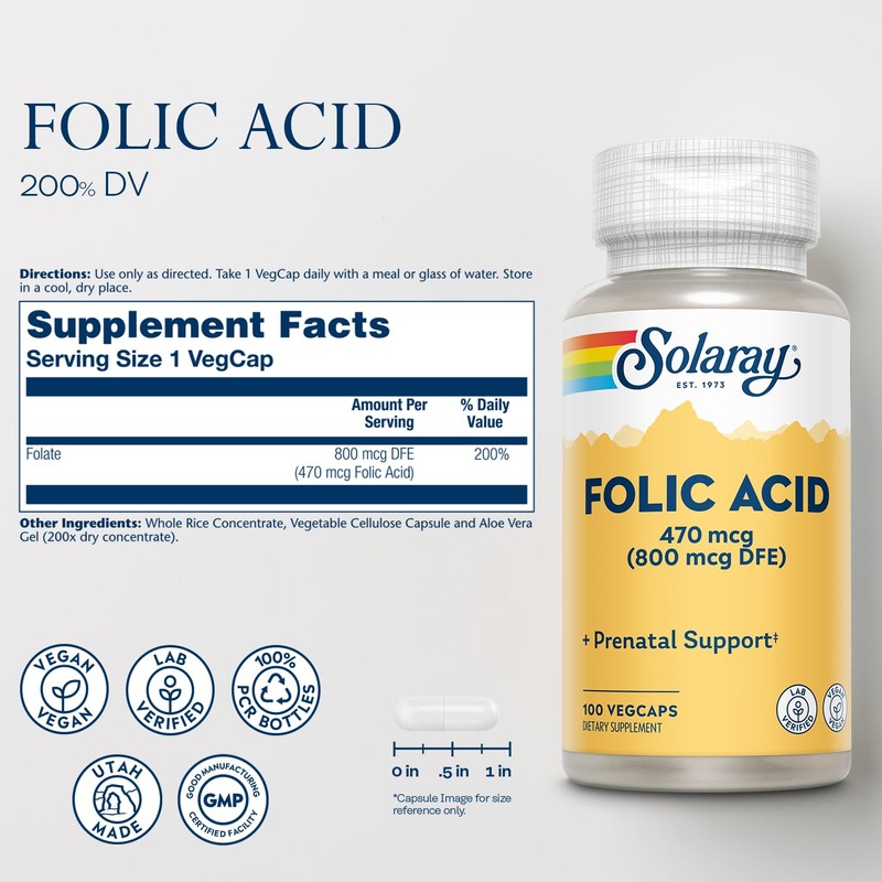 SOLARAY Folic Acid - Vitamin B9 Folic Acid Supplement, Prenatal