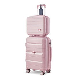 Somago 20" Carry On Luggage and 14" Mini Cosmetic Cases Travel Set Lightweight Polypropylene Suitcase with TSA Lock YKK Zipper Hardside Luggage with Spinner Wheels (2 Piece Set, Nude Pink)