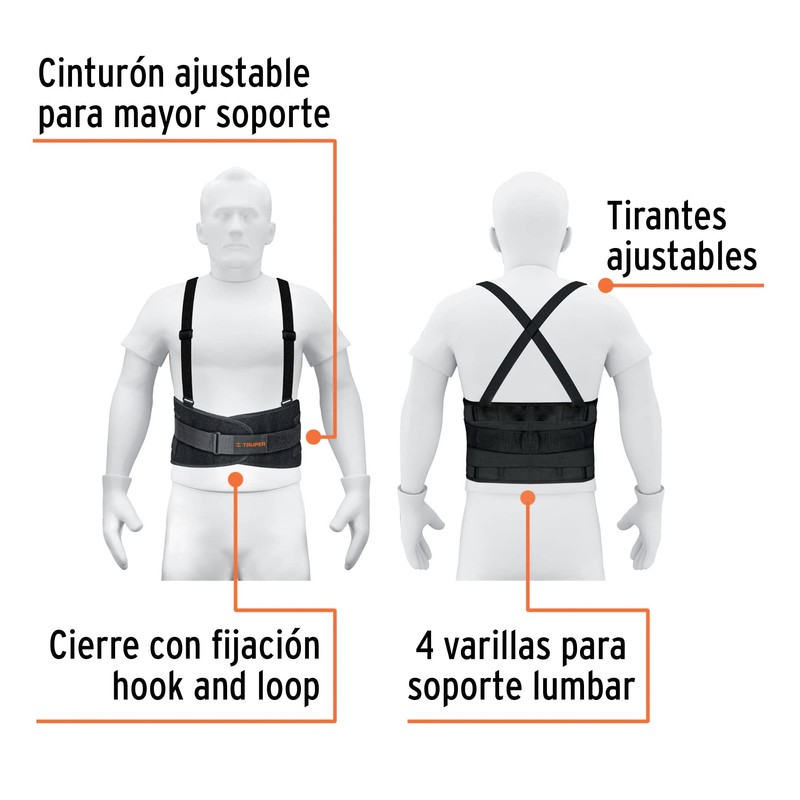Truper FAJA-MX, Faja con tirantes ajustables, tercer cinturón, talla mediana