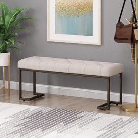 Great Deal Furniture Gladys Modern Fabric Bench, Beige and Bronze