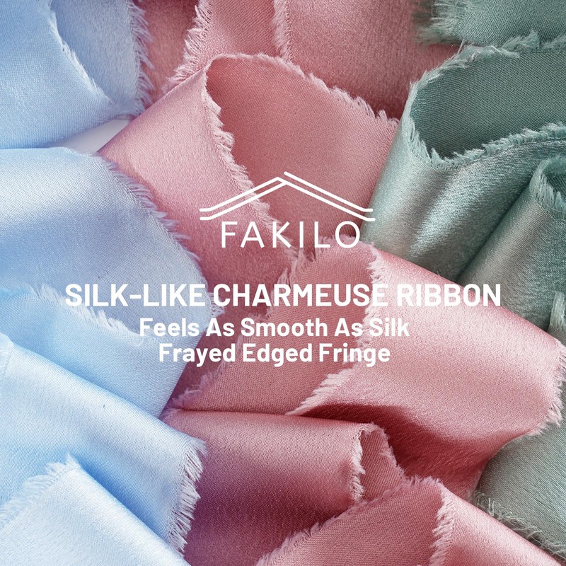 FAKILO Silk Satin Ribbon with Frayed Edge, 1-1/2 inch x