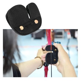 EMSea 2PCS Leather Archery Finger Tab Double Thickness Protective Guard Pad Fingers Protector Shooting Practice Gear for Recurve Bows Shooting Bow Arrow Black