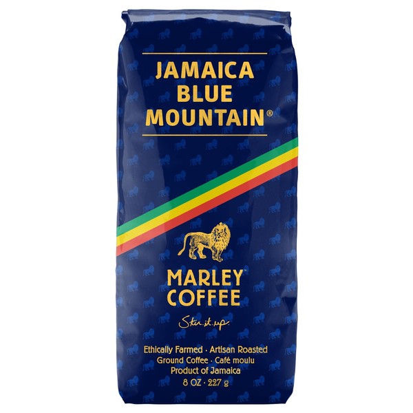 Marley Coffee Talkin' Blues, Jamaica Blue Mountain Naturally Grown Ground Coffee, 8-Ounce Bag